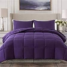 10 Pieces Comforter Set with Solid Purple Bedskirt and Duvet Cover