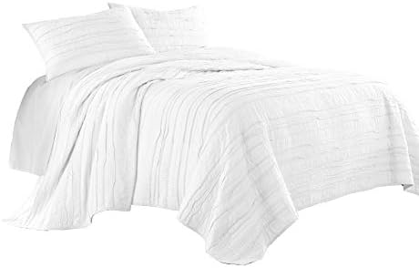 Chezmoi Katy 3-Piece Cotton Quilt Set Queen White 1