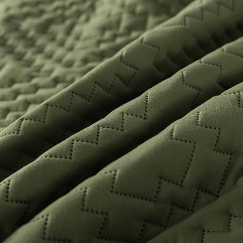 Olive Green Queen Quilt Set with Pillow Shams 3 Piece