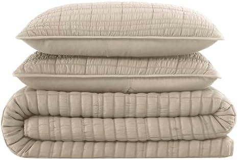 ROARINGWILD Seersucker Beige Quilt Set with Pillow Shams