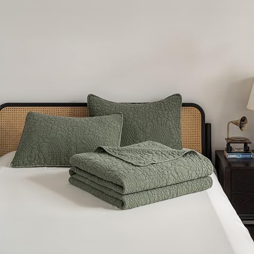 Texture Looms Cotton Quilt Set Queen Size Olive