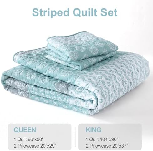 Cottolester Boho Striped Quilt Set Full Size 78x90 3 Pieces
