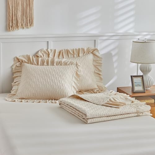Ruffled Quilt Bedding Set California King 3PC Shabby Chic
