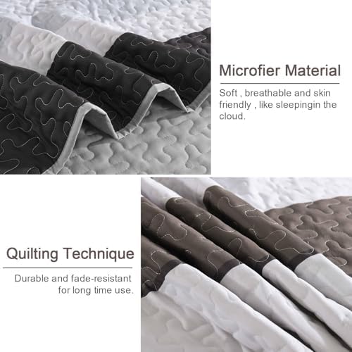 Dinjoy Grey Boho Striped California King Quilt Set
