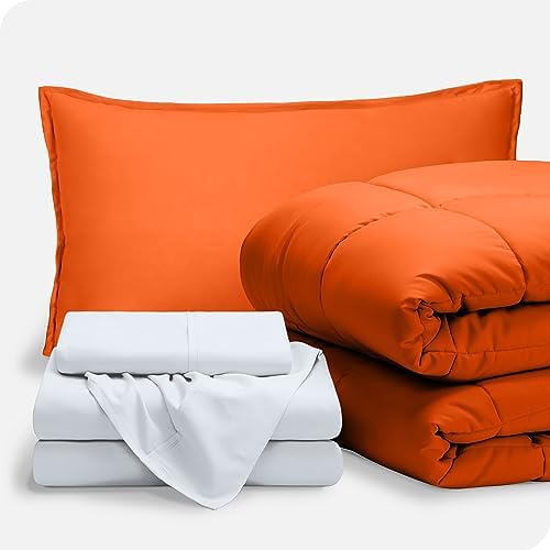 Upluxius OrangeWhite Bed-in-a-Bag 7 Piece Comforter Set