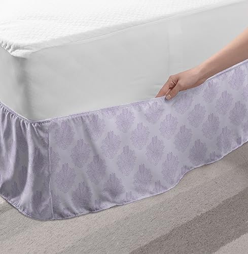 Lunarable Victorian Bed Skirt with Lilac Damask Print