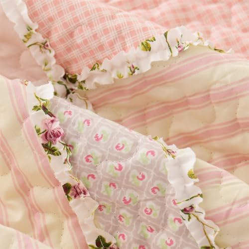 Cmfshape Garden Floral Quilt Bedspread King Size 3 Piece Set