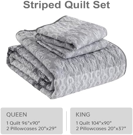 Cottolester Boho Queen Size Gray Striped Coverlet Set 3 Piece