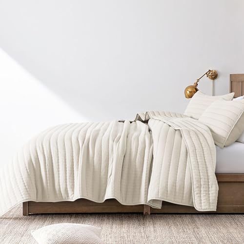 ROARINGWILD Ivory Oversized Quilt Bedding Set with 2 Shams