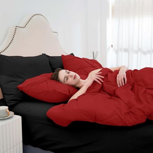 Ubauba 7pc Full Size Comforter Set Red Black