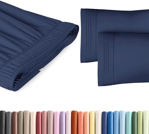 Wrap Around Dust Ruffle Bed Skirt 2 Pillowcases Bundle - Navy Blue