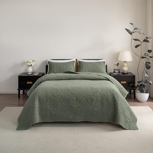 Texture Looms Cotton Quilt Set Queen Size Olive