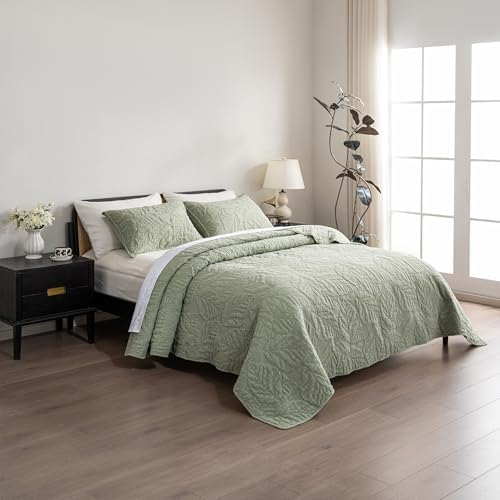Texture Looms Cotton Quilt King Size Green Bedding Set