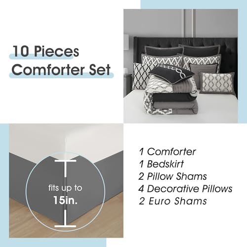LANCO California King Comforter Set Black 10 Piece 1