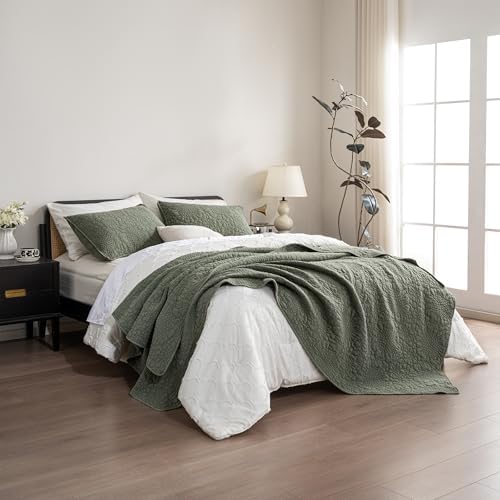 Texture Looms Cotton Quilt Set Queen Size Olive