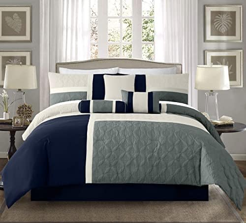 Chezmoi Upland 7-Piece Patchwork Comforter Set NavyBlueGray California King