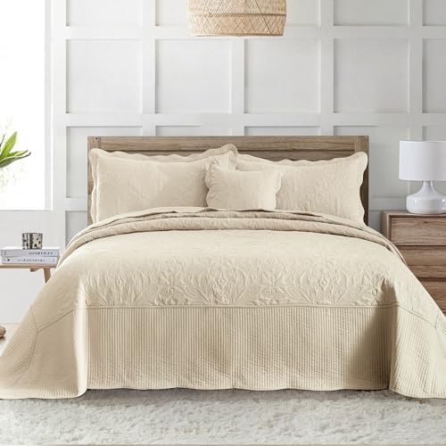 HoneiLife Oversized King Quilt Set - 120x120 Cal King 4-Piece Khaki
