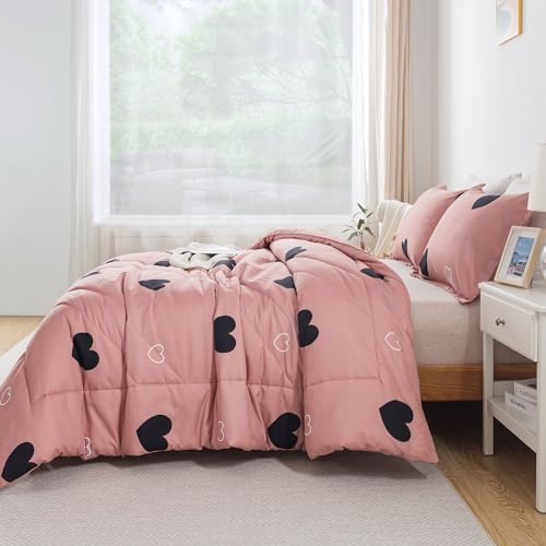 Love Pattern Cameo Brown Comforter Set 3 Piece