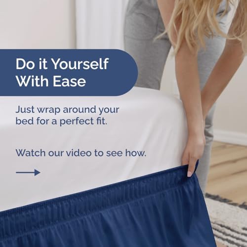 Wrap Around Dust Ruffle Bed Skirt 2 Pillowcases Bundle - Navy Blue