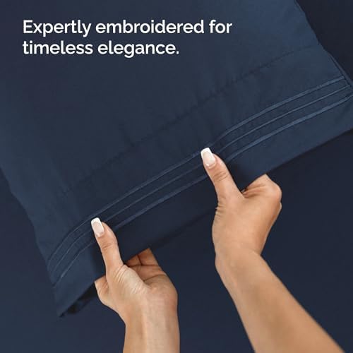 Wrap Around Dust Ruffle Bed Skirt 2 Pillowcases Bundle - Navy Blue