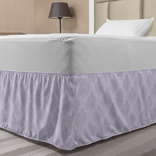 Lunarable Victorian Bed Skirt with Lilac Damask Print