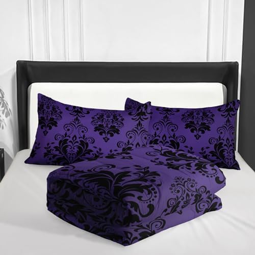 Nttopship Violet Gothic Floral Comforter Set