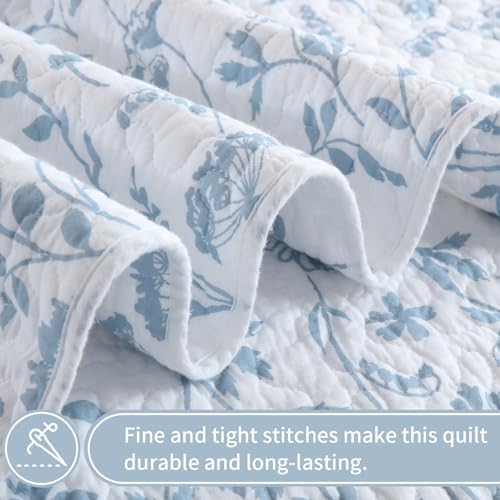 KALOOLA Summer Cotton Blue Floral King Quilt Set