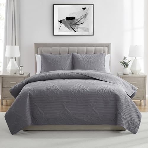 VCNY Home - Quilt Set 3-Piece FullQueen Solomun Grey