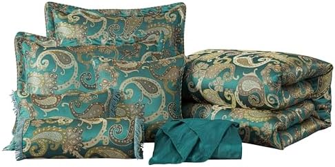 Chezmoi Adelle 7-Piece Paisley Comforter Set California King Teal 1