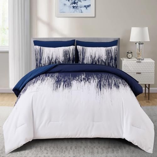 Dinjoy Ombre Navy Blue Comforter Set 7 Pieces
