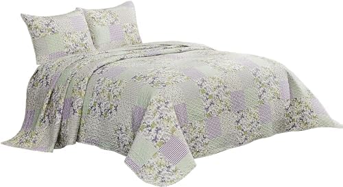 Chezmoi Daisy 3-Piece Quilt Set - Purple Butterfly Botanical Print