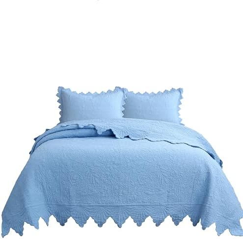 3-Pieces Embroidered Cotton Quilt Set with Decorative Border