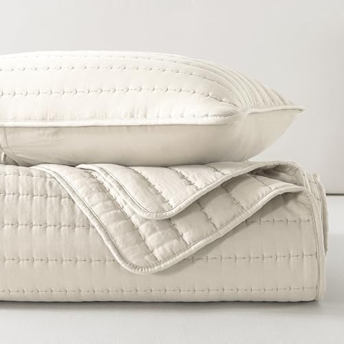 ROARINGWILD Ivory Oversized Quilt Bedding Set with 2 Shams