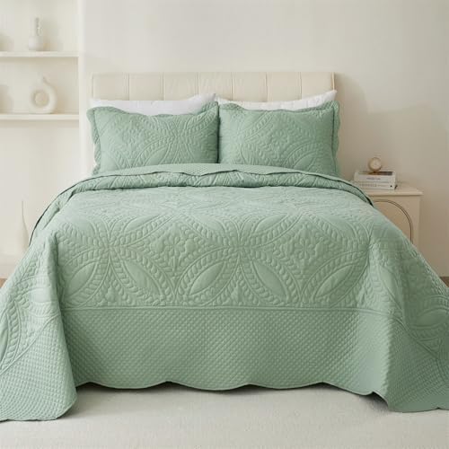 Cmfshape Oversize King Bedspread 128x120 Green Coin Pattern Quilt Set