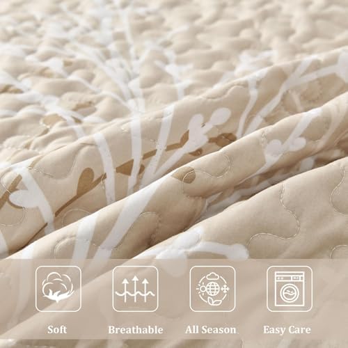 DJY Beige Botanical Quilt Set King Size 3 Piece