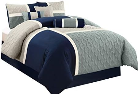 Chezmoi Upland 7-Piece Patchwork Comforter Set NavyBlueGray California King