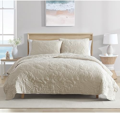 CARIBBEAN JOE King Outlined Shell Quilt Set Coastal Beach Style