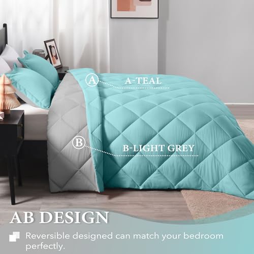 Downluxe California King Comforter Set - Teal and Gray