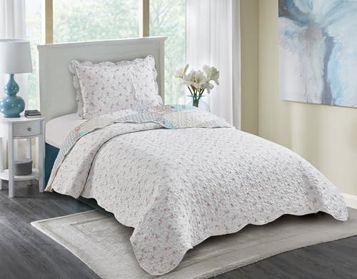 Brilliant Sunshine Blue Green Rose Quilt Set Twin