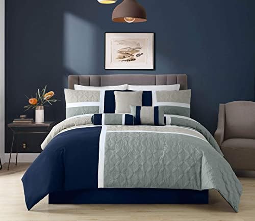 Chezmoi Upland 7-Piece Patchwork Comforter Set NavyBlueGray California King