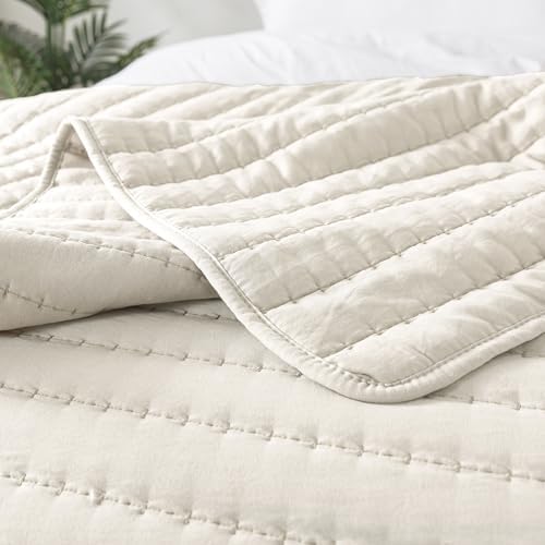 ROARINGWILD Ivory Oversized Quilt Bedding Set with 2 Shams