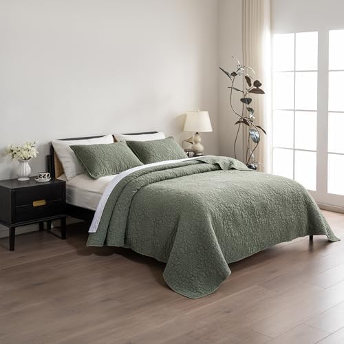 Texture Looms Cotton Quilt Set Queen Size Olive