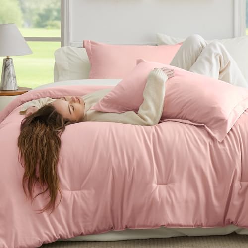 Bedsure 7-Piece Pink Comforter Set for All Seasons