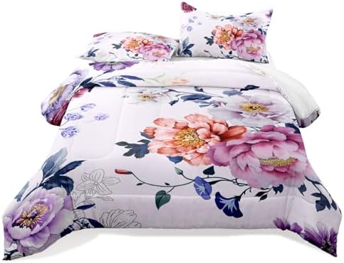 Raphus cucullatus Botanical Comforter Set - Purple Pink Floral Quilt Bed Set