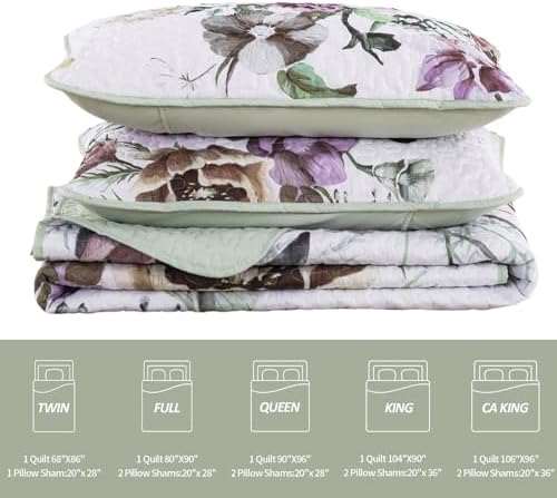 Drucon Floral Quilt Set Queen 3 Piece