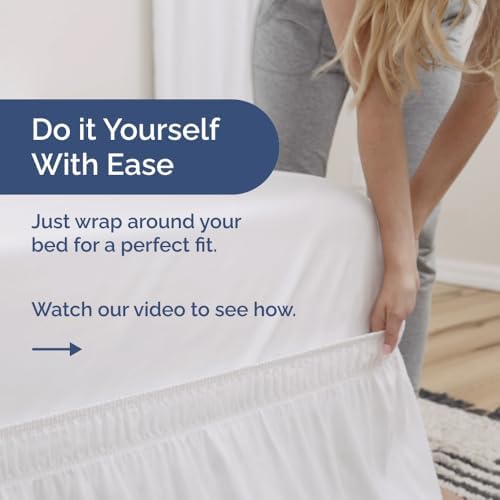 Wrap Around Dust Ruffle Bed Skirt 2 Pillowcases - Queen Size White