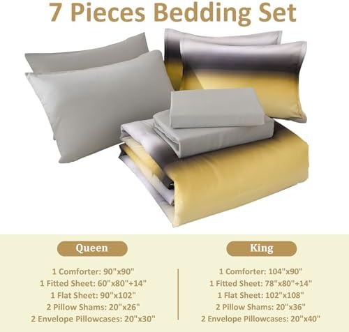 Dinjoy Boho Ombre Yellow Comforter Set 7 Piece Full Size