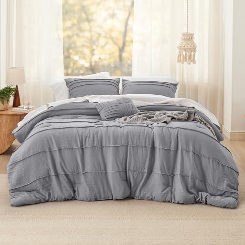 Bedsure Full Comforter Set - 4 Piece Grey Boho Bedding 1
