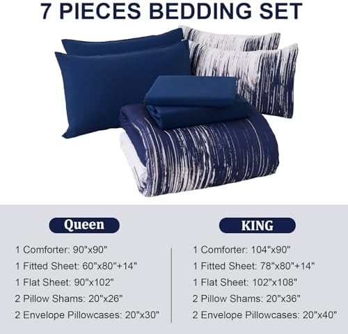 Dinjoy Ombre Navy Blue Comforter Set 7 Pieces