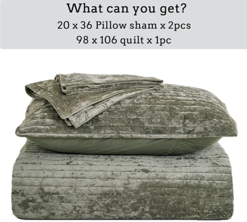 COCOPLOCEUS 3-Piece Velvet King Quilt Set Army Green